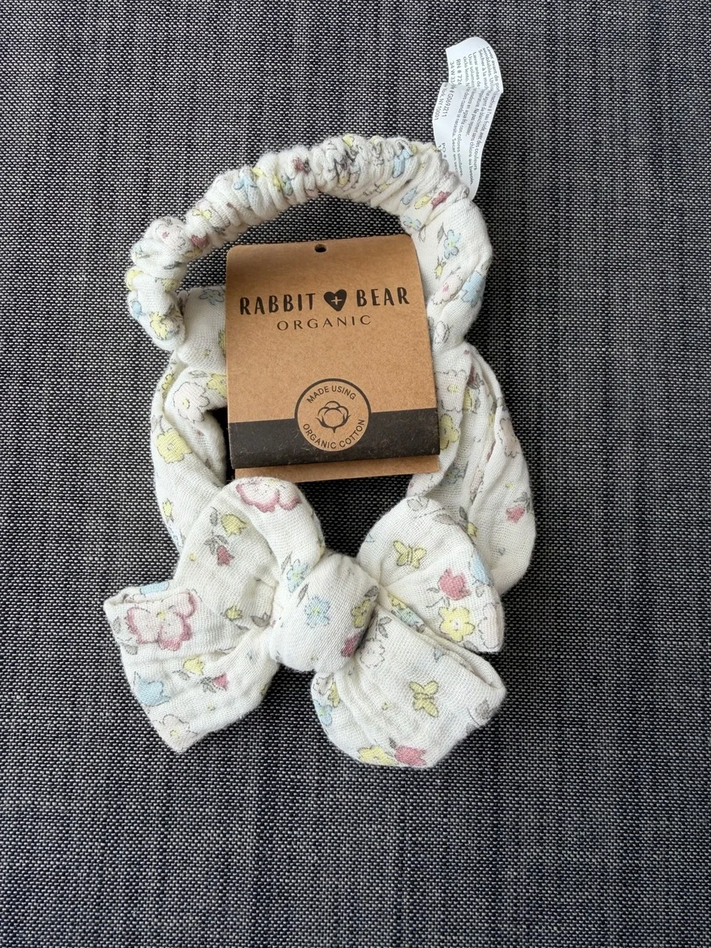 Rabbit & Bear Organic Cream Floral Bow Headband for Kids